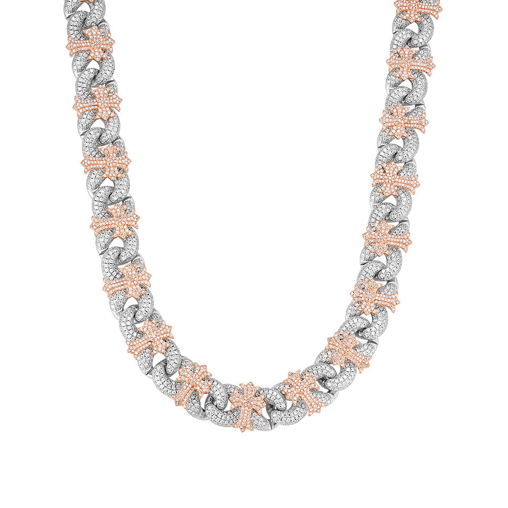 Two-tone rose gold moissanite cross Cuban link chain