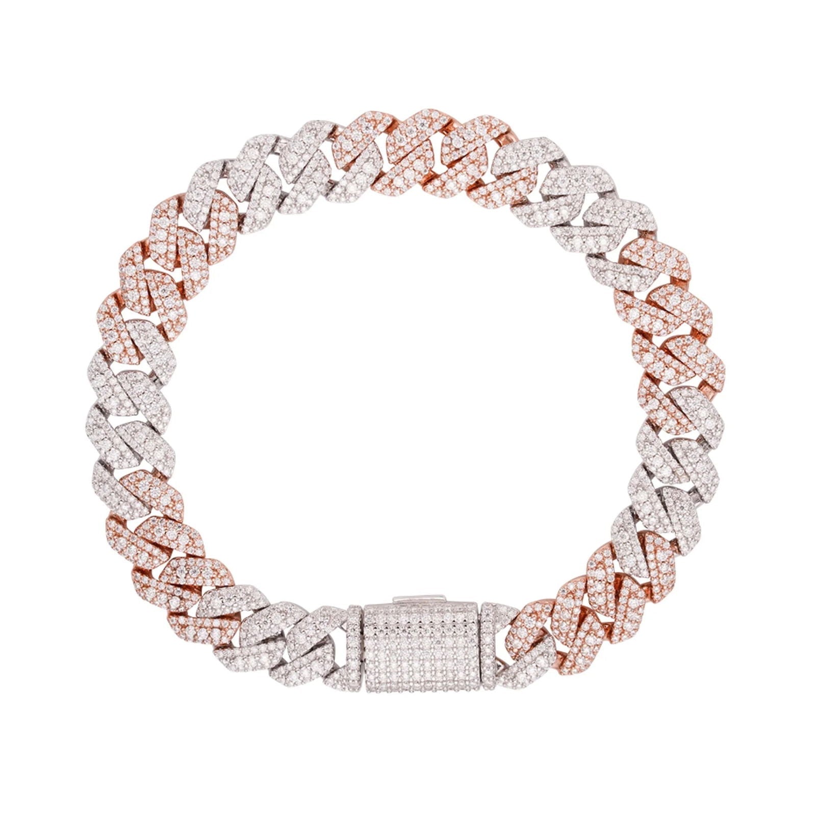 Two-tone rose gold 10mm moissanite Cuban bracelet, alternate view