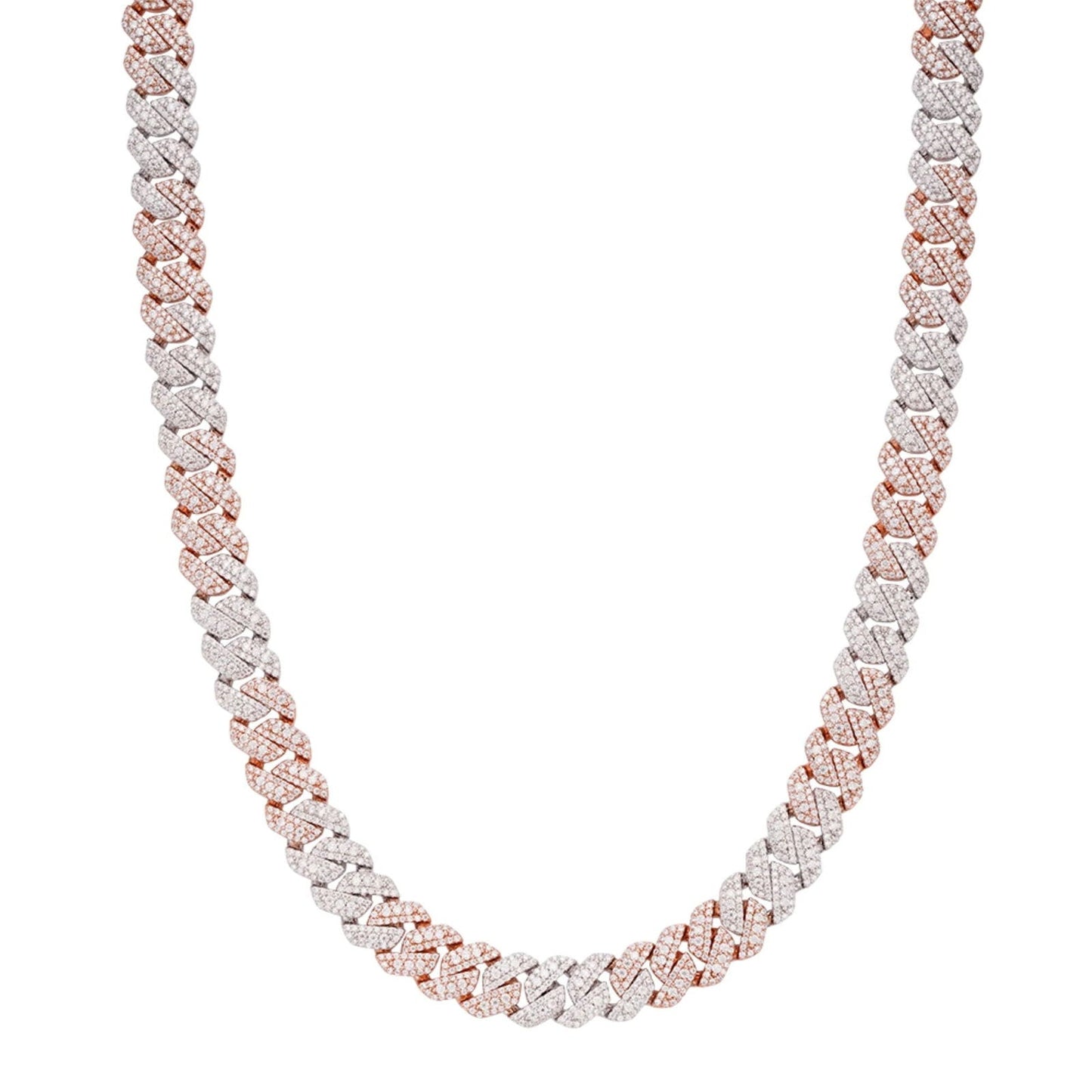 Two-tone rose gold 10mm moissanite Cuban chain, alternate view