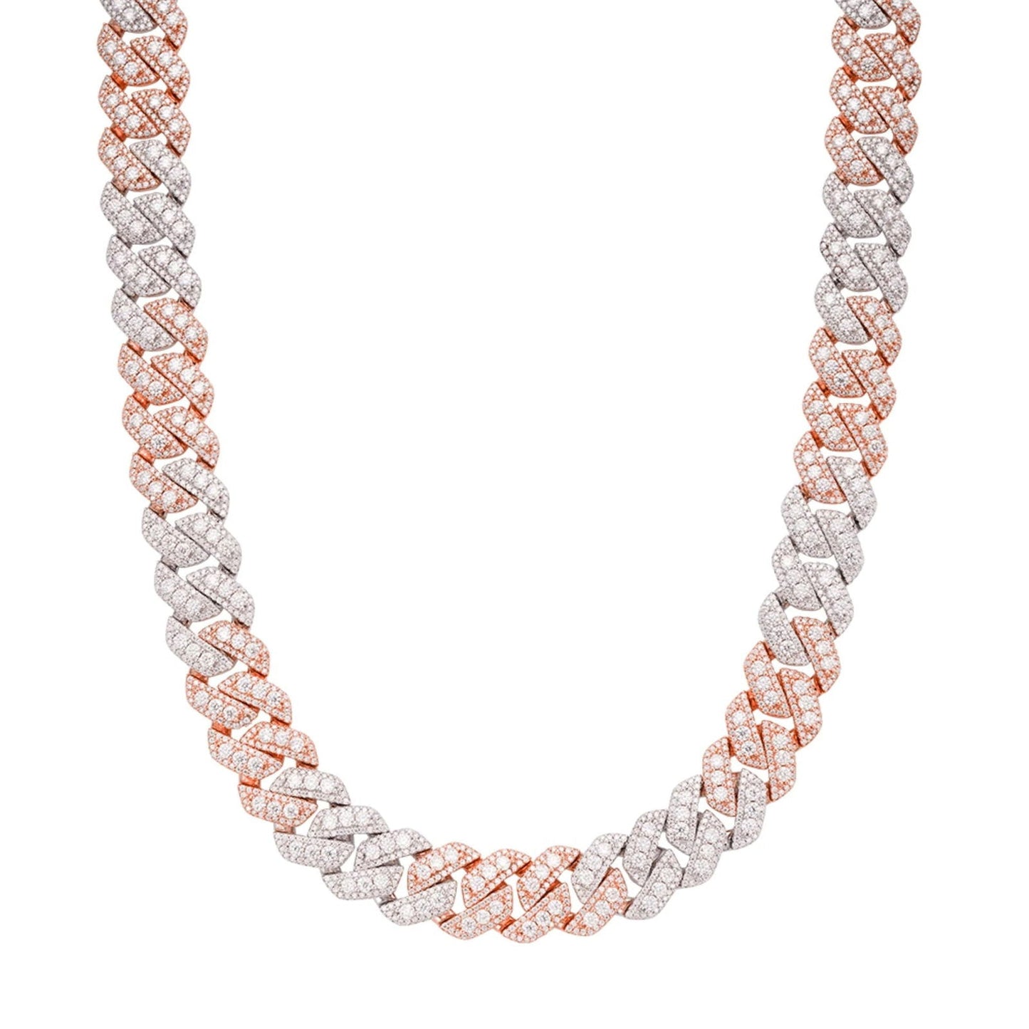 Two-tone rose gold 14mm moissanite Cuban chain, alternate view