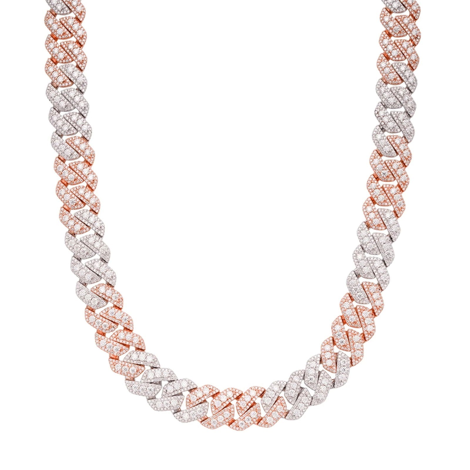Two-tone rose gold 14mm moissanite Cuban chain, alternate view