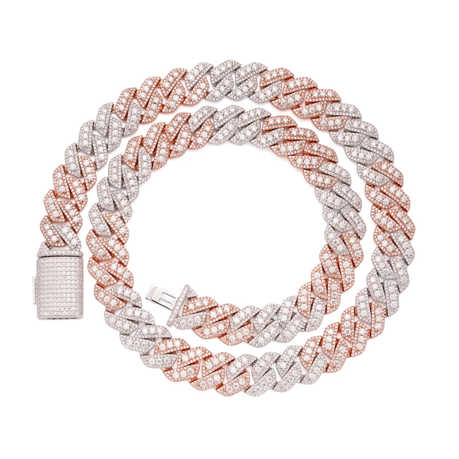 Two-tone rose gold 14mm moissanite Cuban chain, additional view