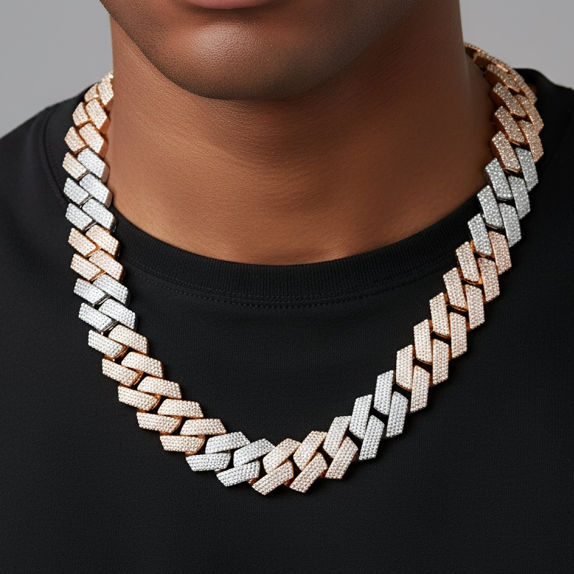 Two-tone rose gold 23mm moissanite Cuban chain