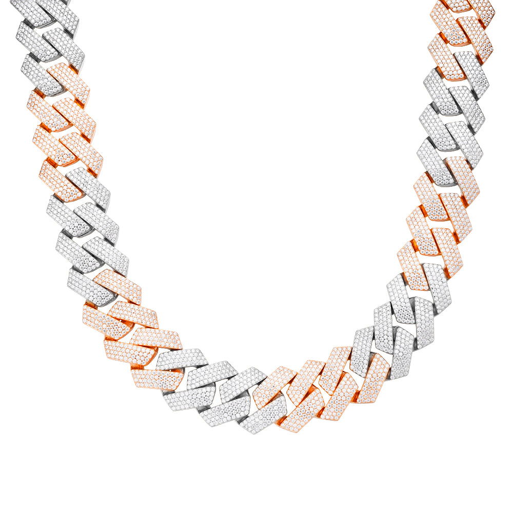 Two-tone rose gold 23mm moissanite Cuban chain, alternate view