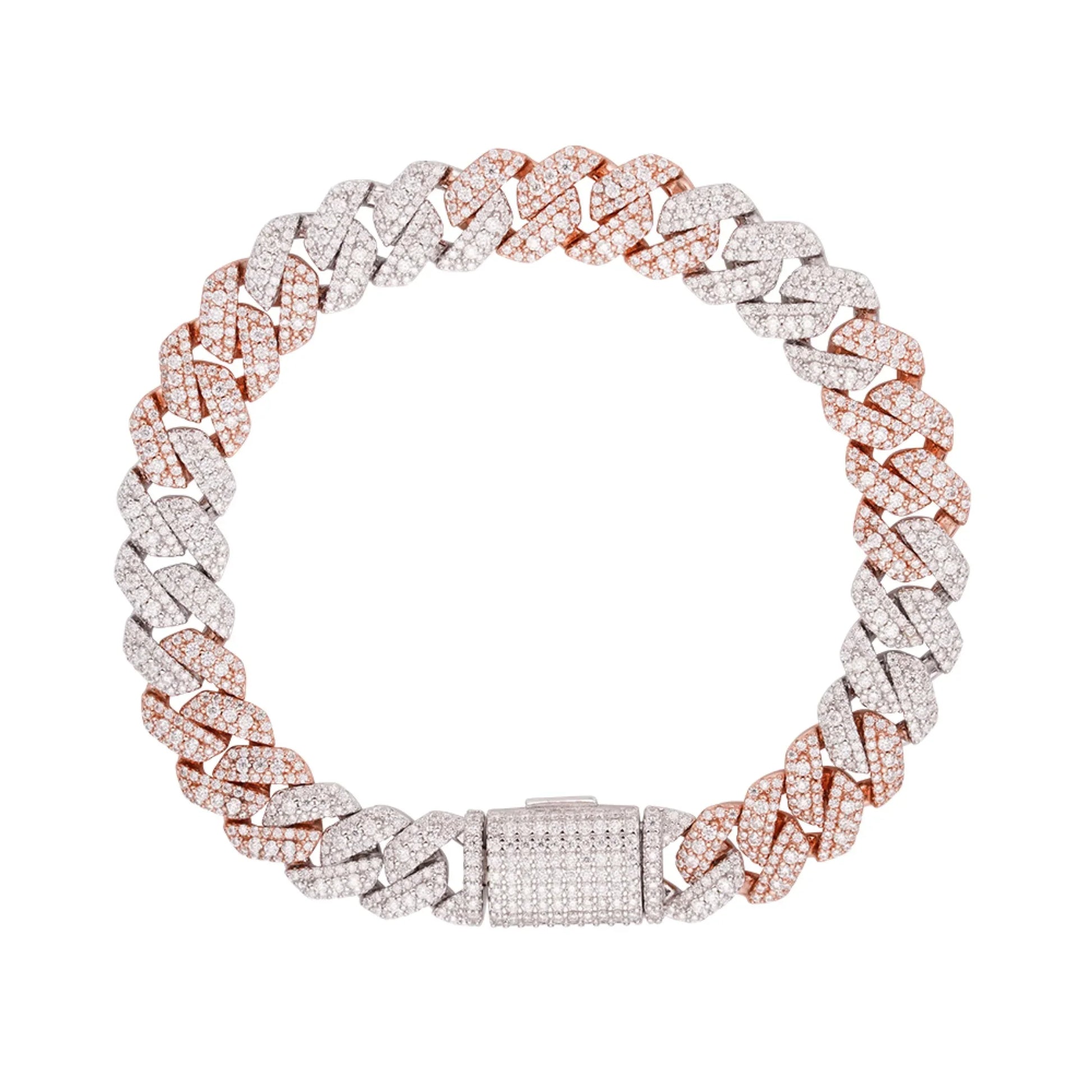 Two-tone rose gold moissanite solitaire Cuban bracelet