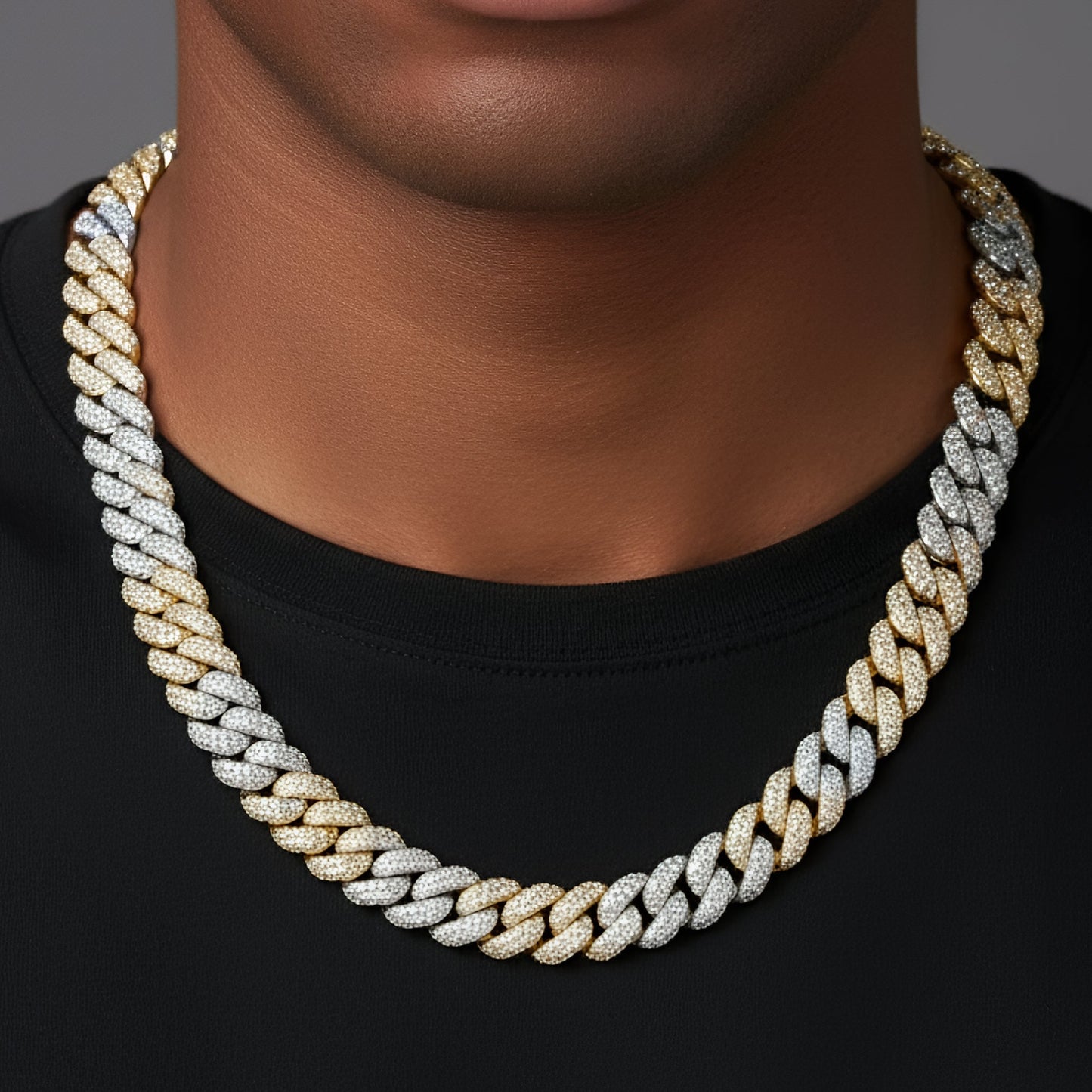 Two-tone yellow gold 10mm moissanite Cuban chain