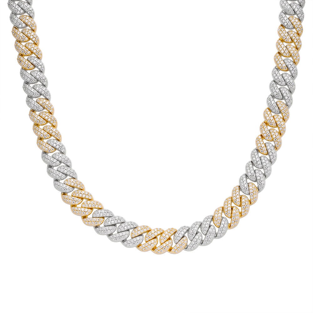 Two-tone yellow gold 10mm moissanite Cuban chain, alternate view