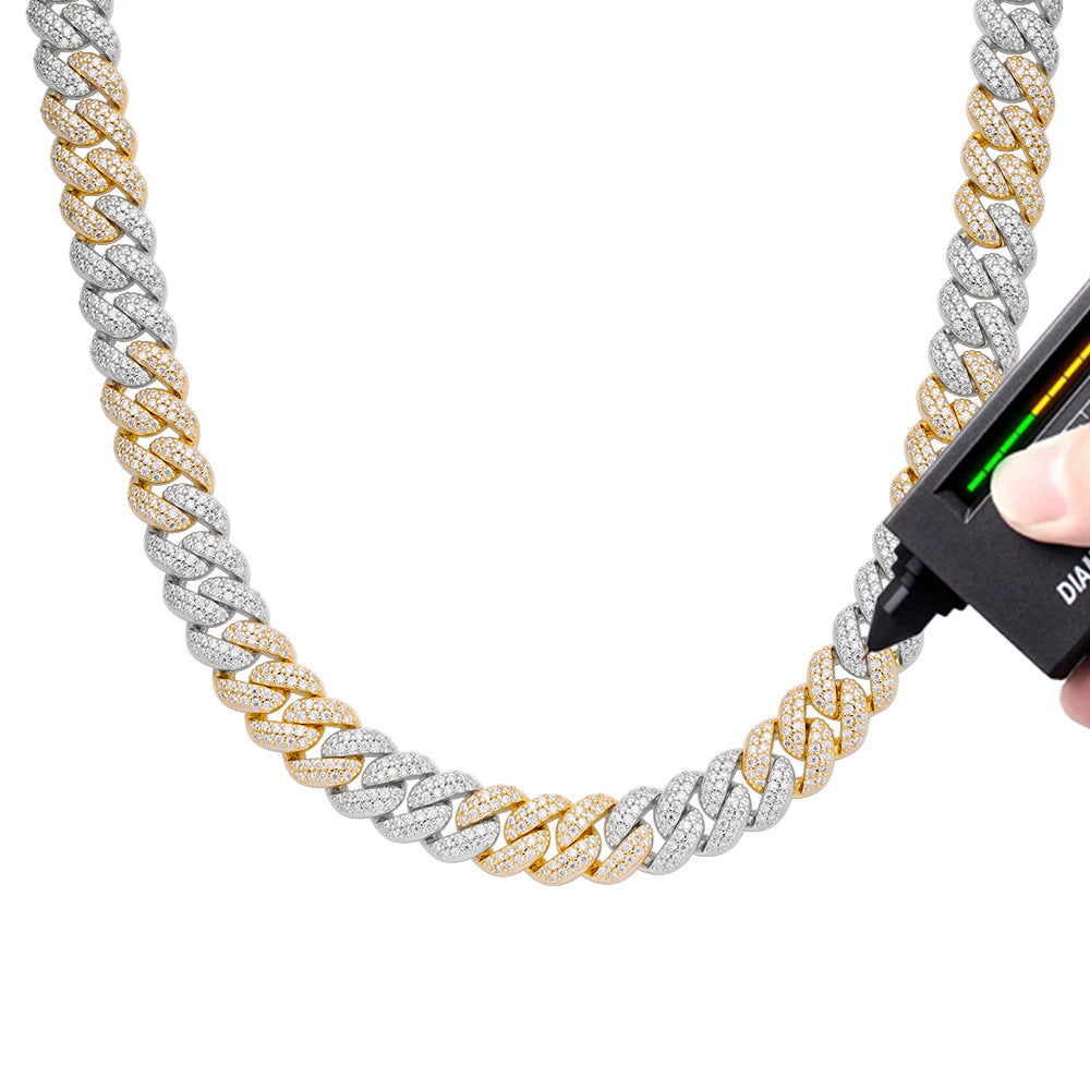 Two-tone yellow gold 10mm moissanite Cuban chain, additional view