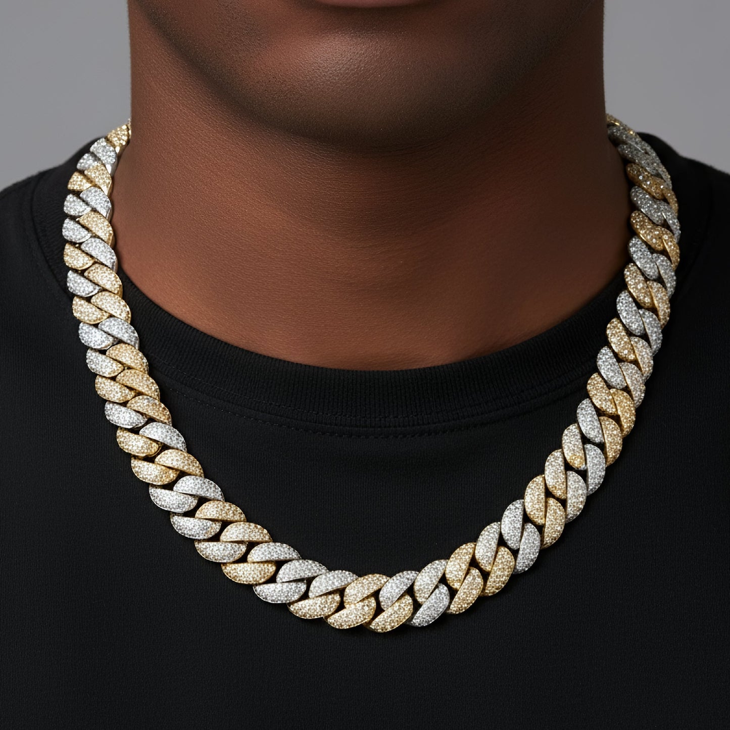 Two-tone yellow gold 12mm moissanite Cuban chain