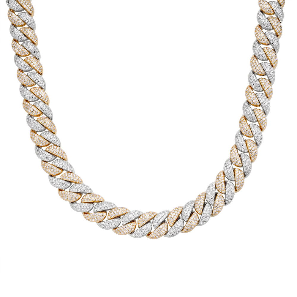 Two-tone yellow gold 12mm moissanite Cuban chain, alternate view
