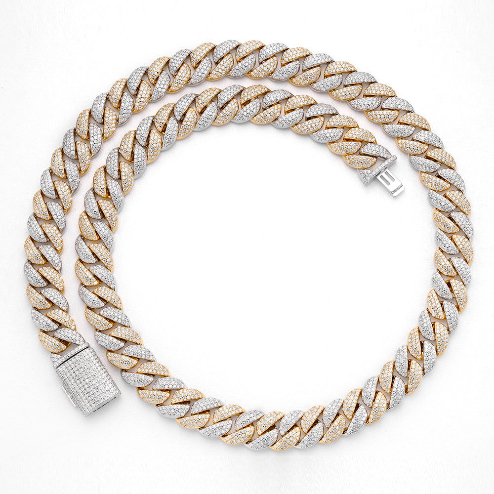 Two-tone yellow gold 12mm moissanite Cuban chain, additional view