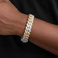Two-tone yellow gold 14mm prong set moissanite Cuban bracelet