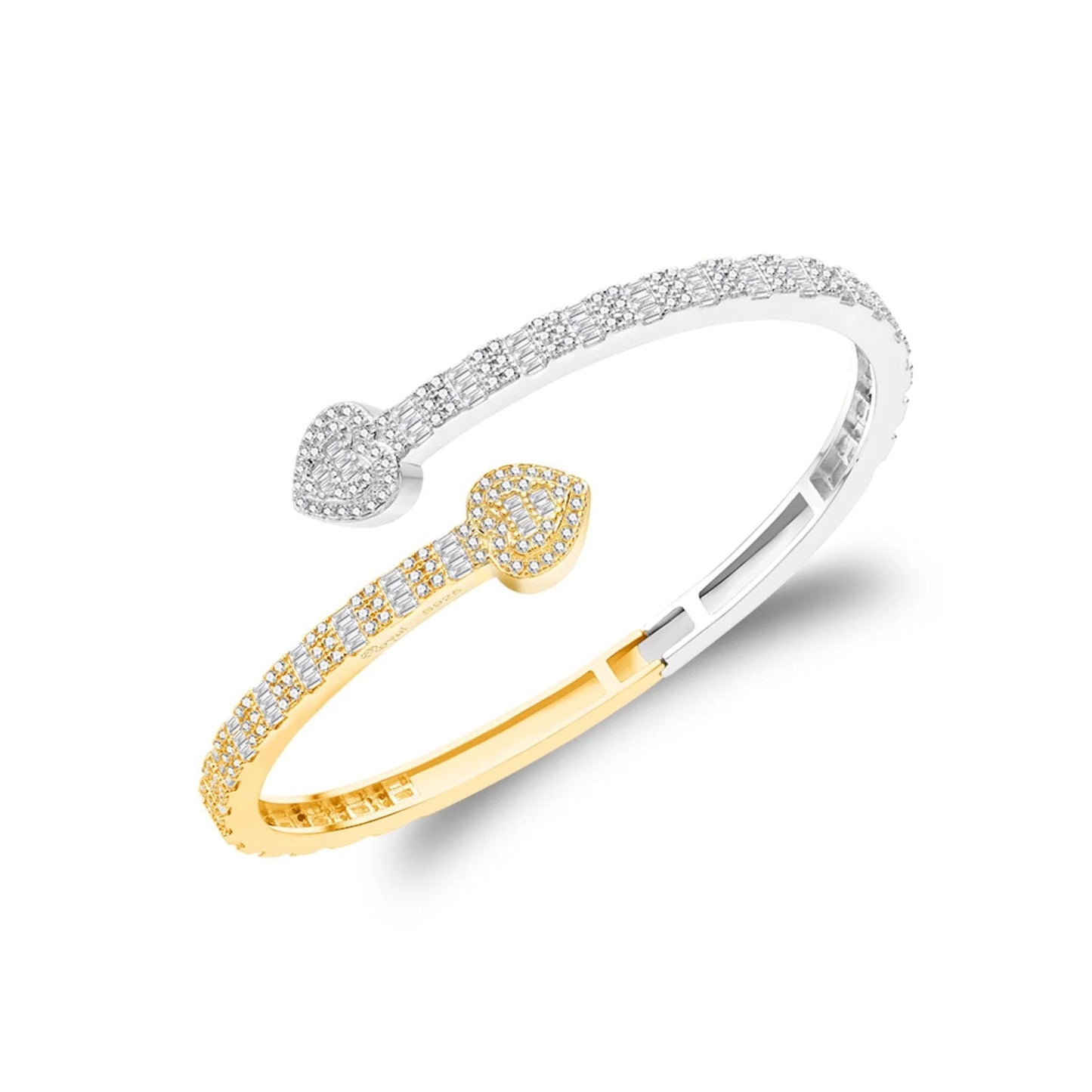 Two-tone yellow gold moissanite heart bypass bangle