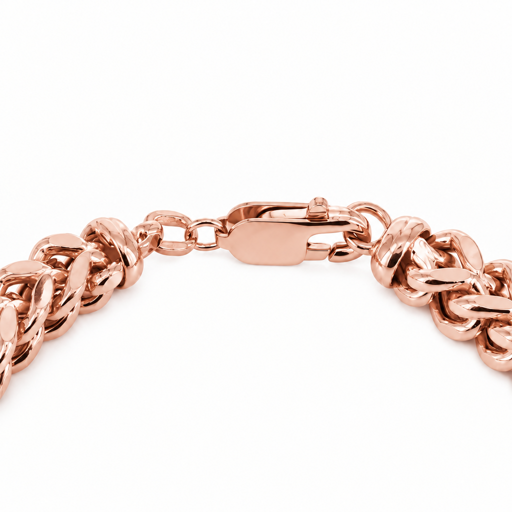 Rose Gold Plated Sterling Silver Franco Chain, detail view