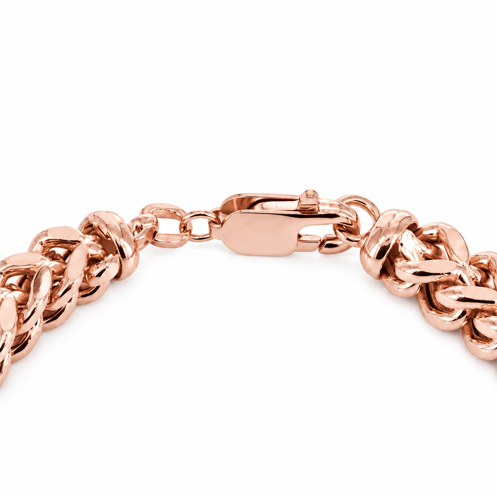 Rose Gold Plated Sterling Silver Franco Bracelet, angled view