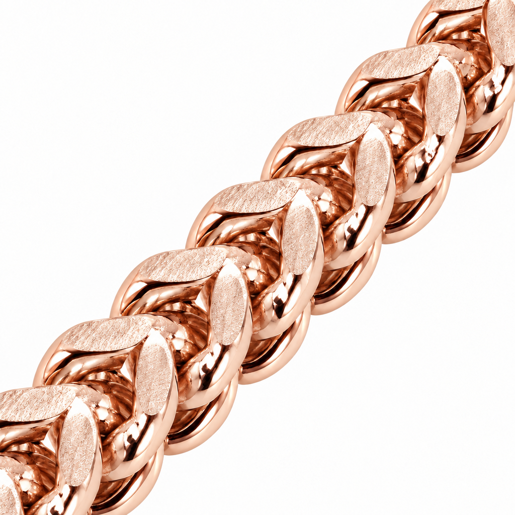 Rose Gold Plated Sterling Silver Franco Bracelet, detail view