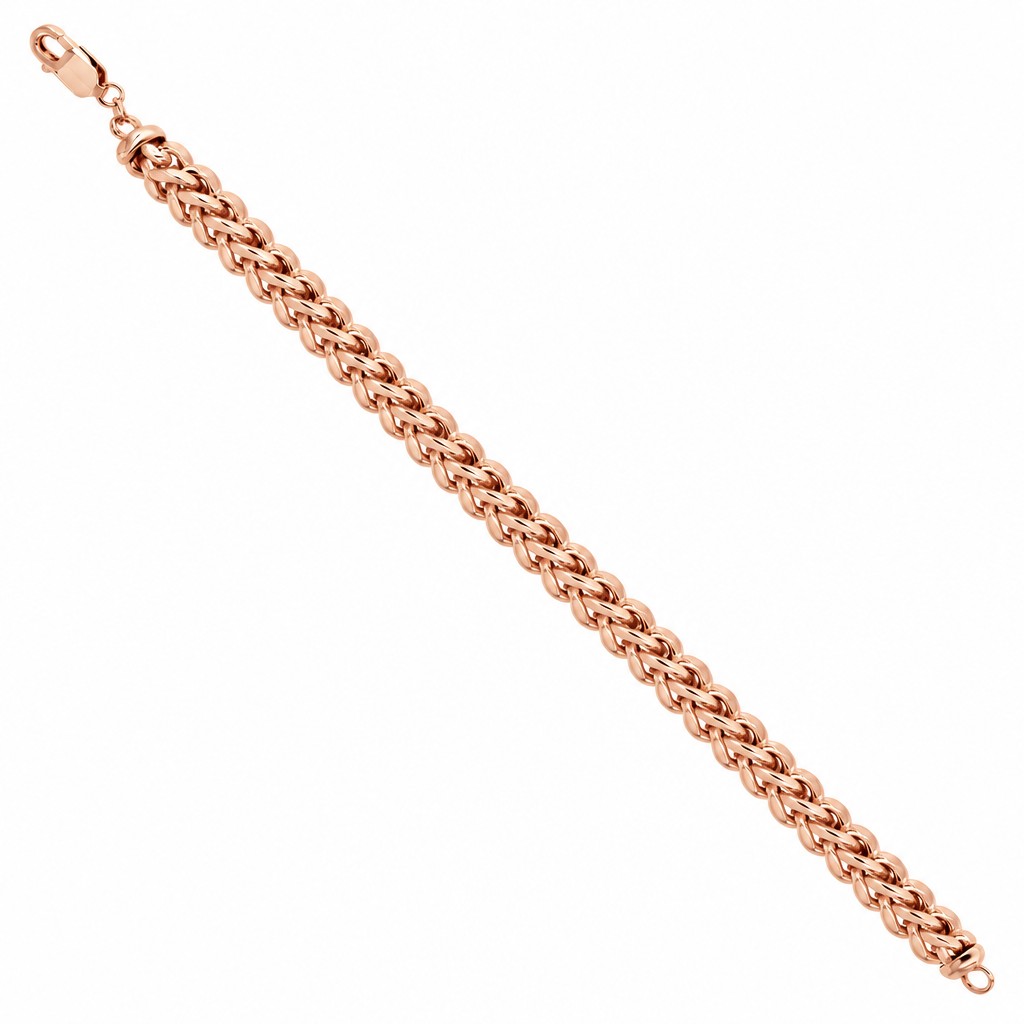 Rose Gold Plated Sterling Silver Franco Bracelet, close-up of the links