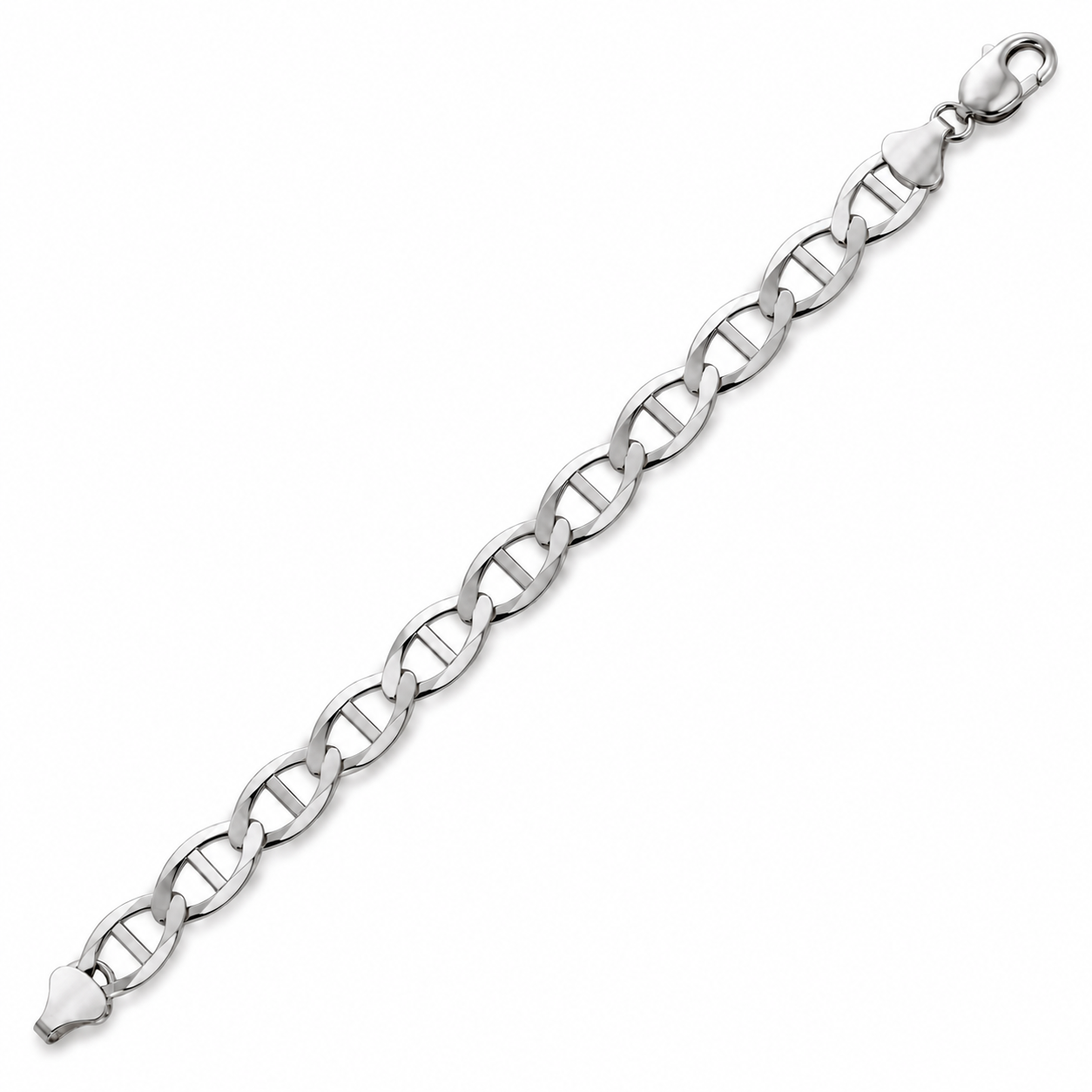 10K White Gold Solid Mariner Bracelet, detail view