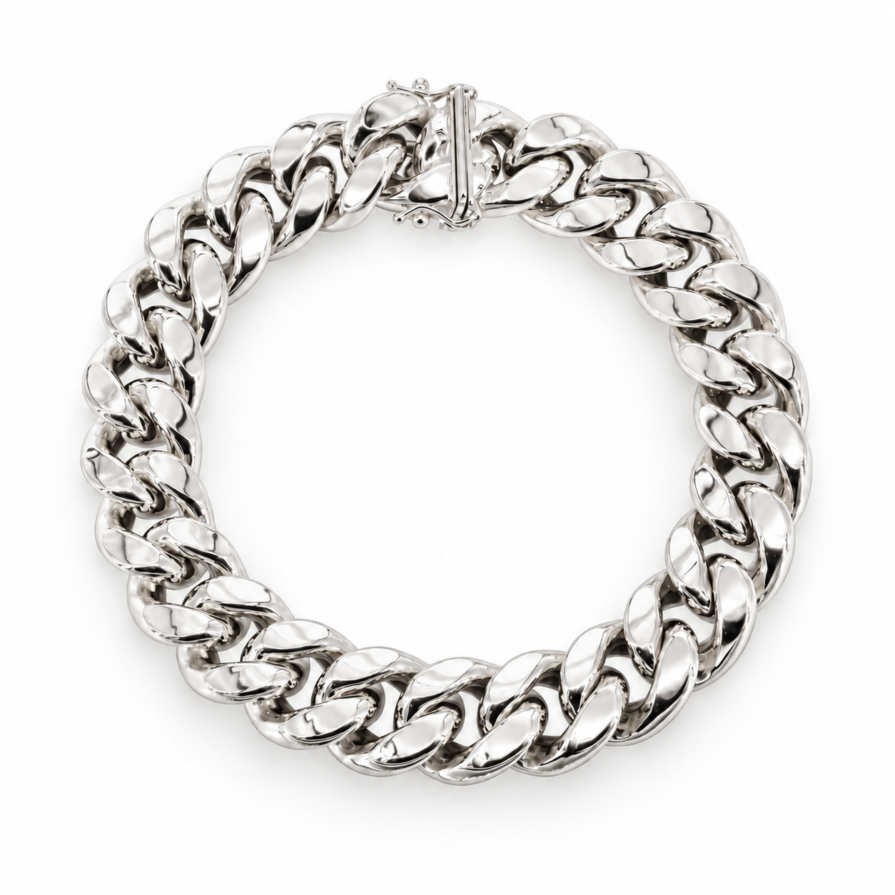 White gold Miami Cuban link bracelet, clasp view