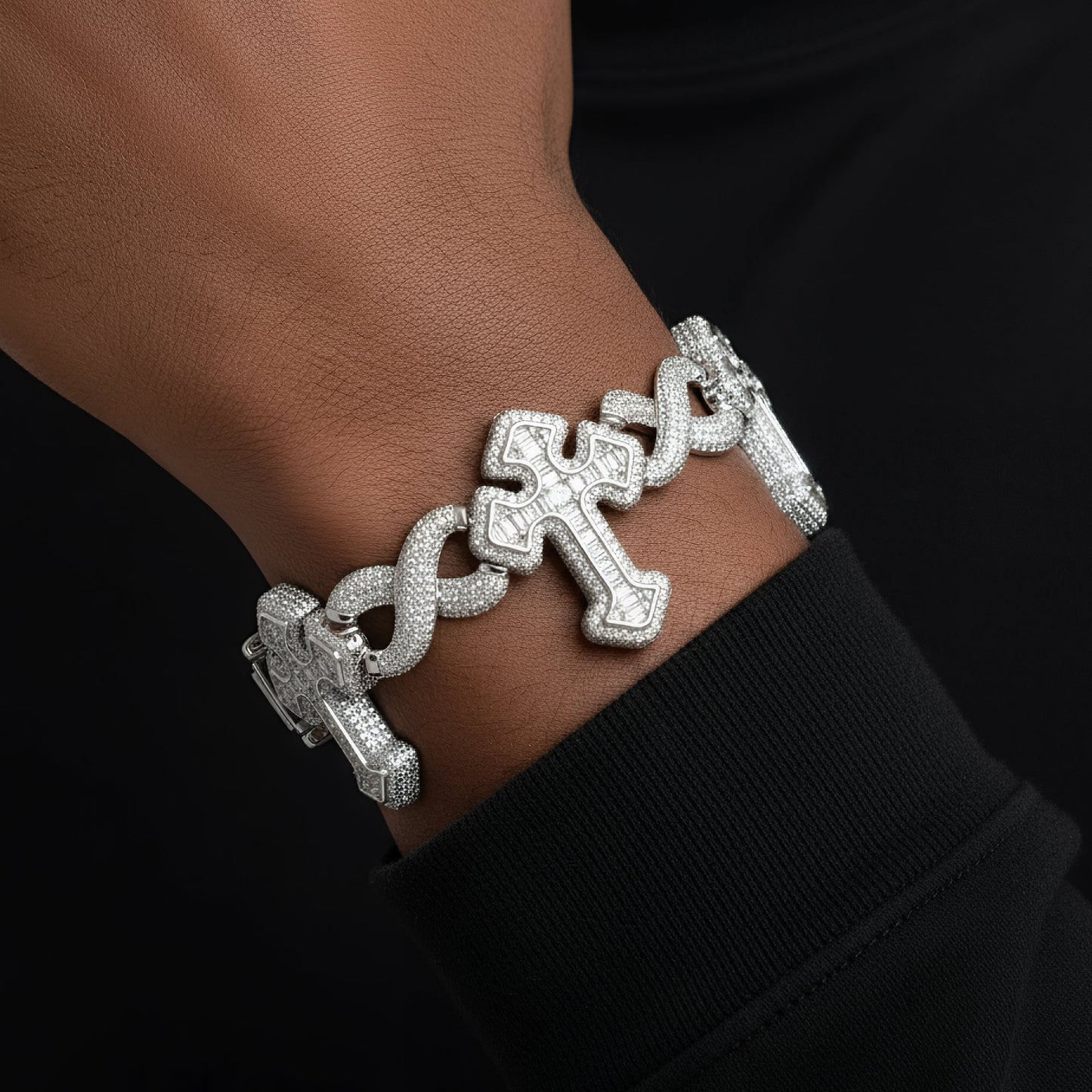White gold moissanite 3D cross infinity bracelet