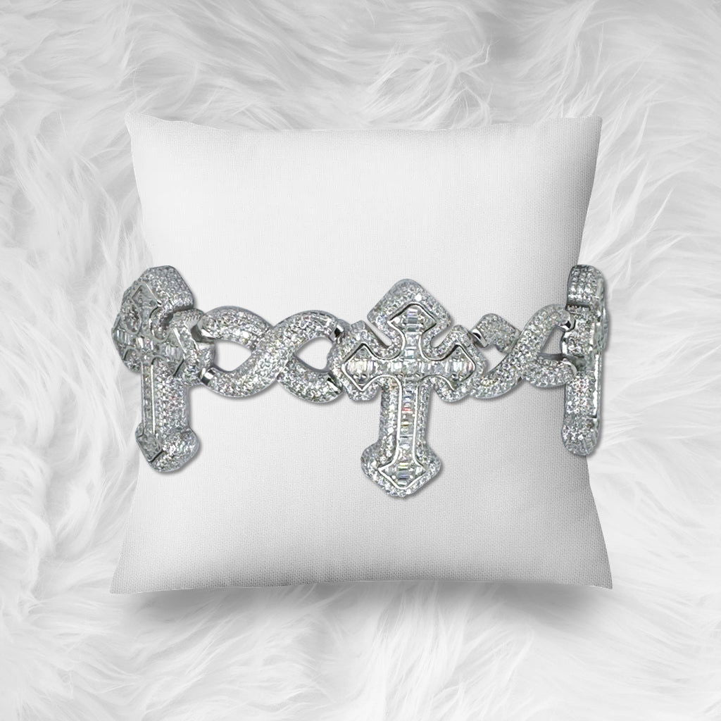 White gold moissanite 3D cross infinity bracelet, alternate view
