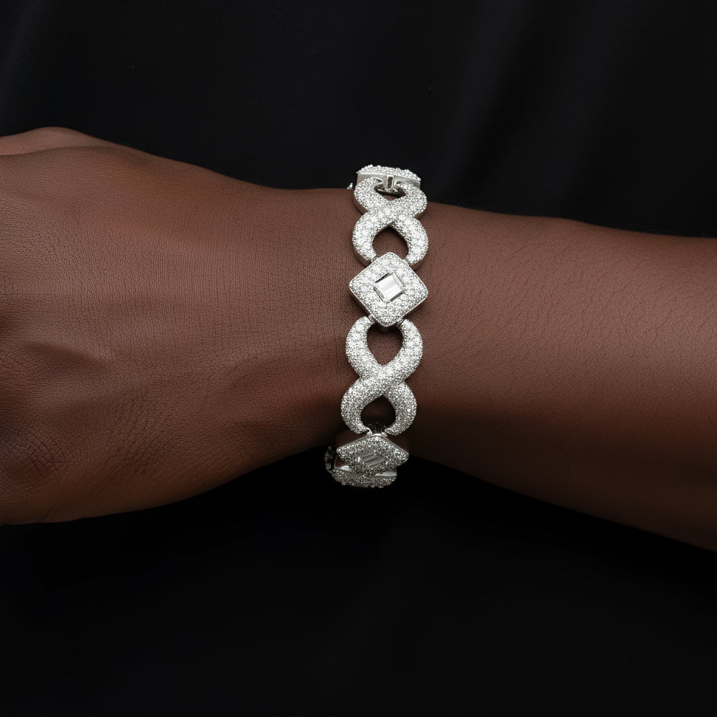 White gold moissanite baguette infinity bracelet