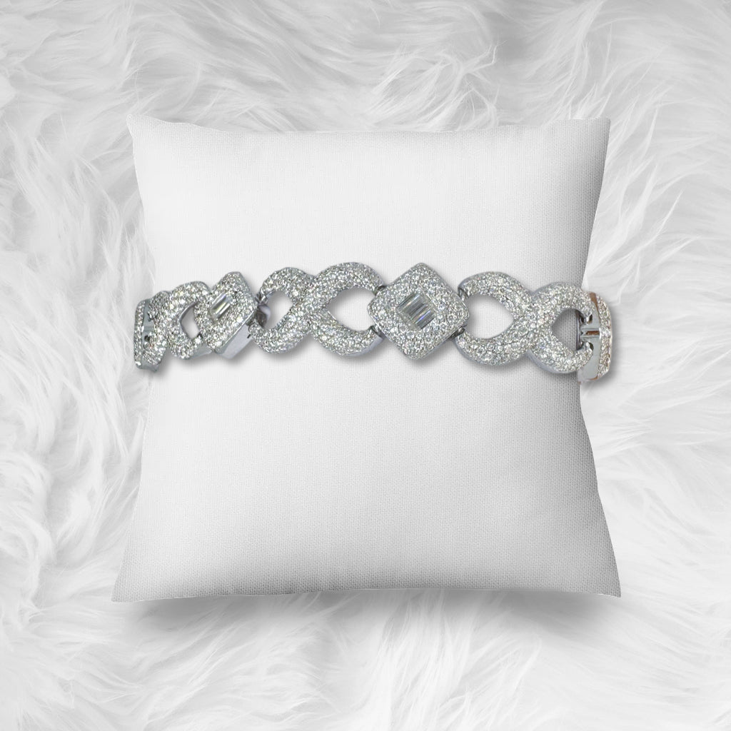 White gold moissanite baguette infinity bracelet, alternate view