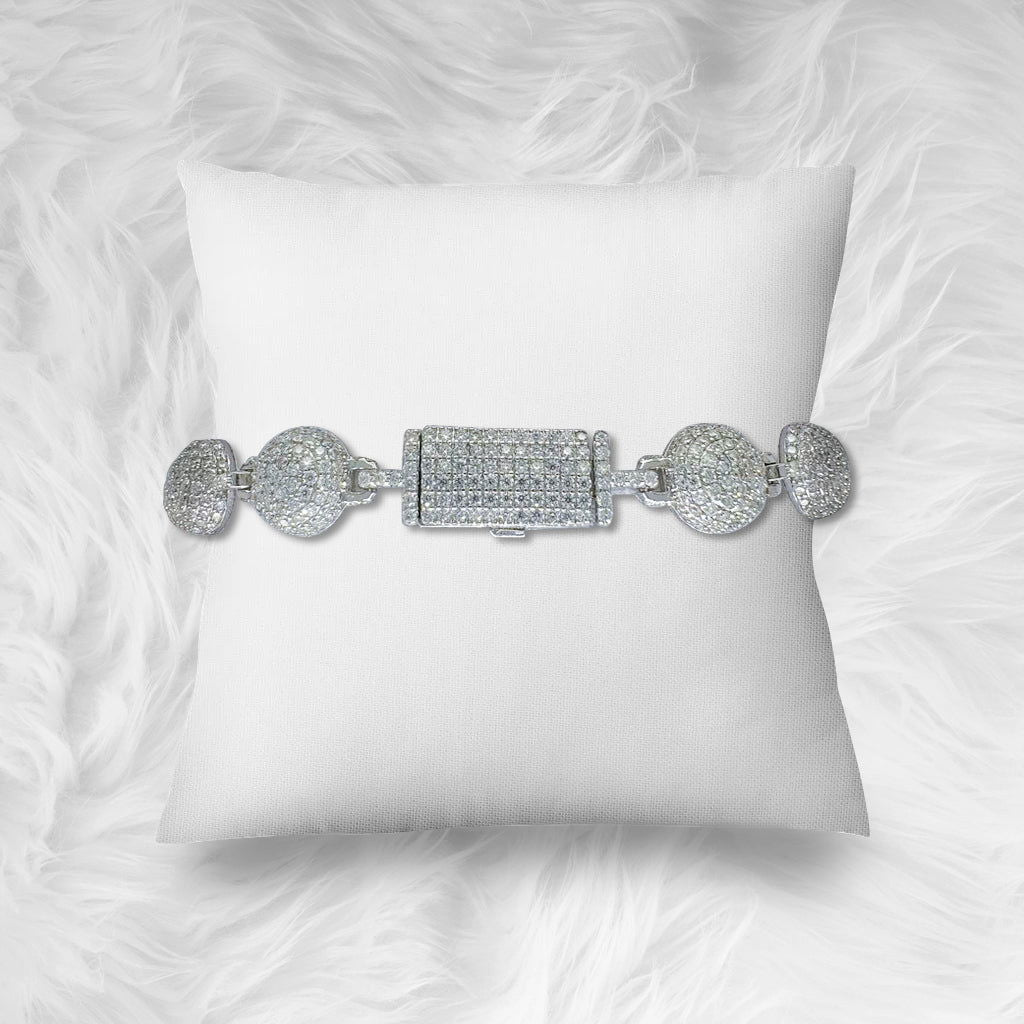 White gold moissanite bead ball cross bracelet, additional view