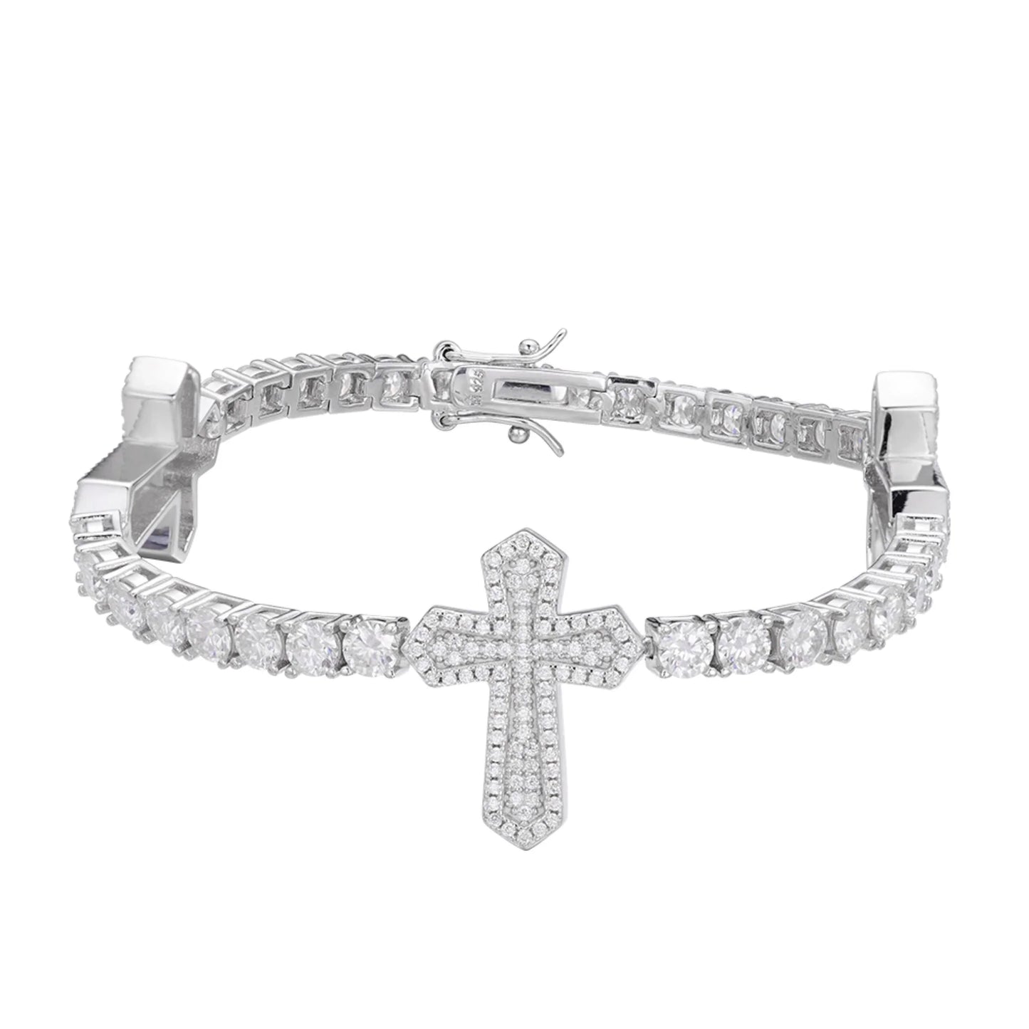 White gold moissanite cross tennis bracelet