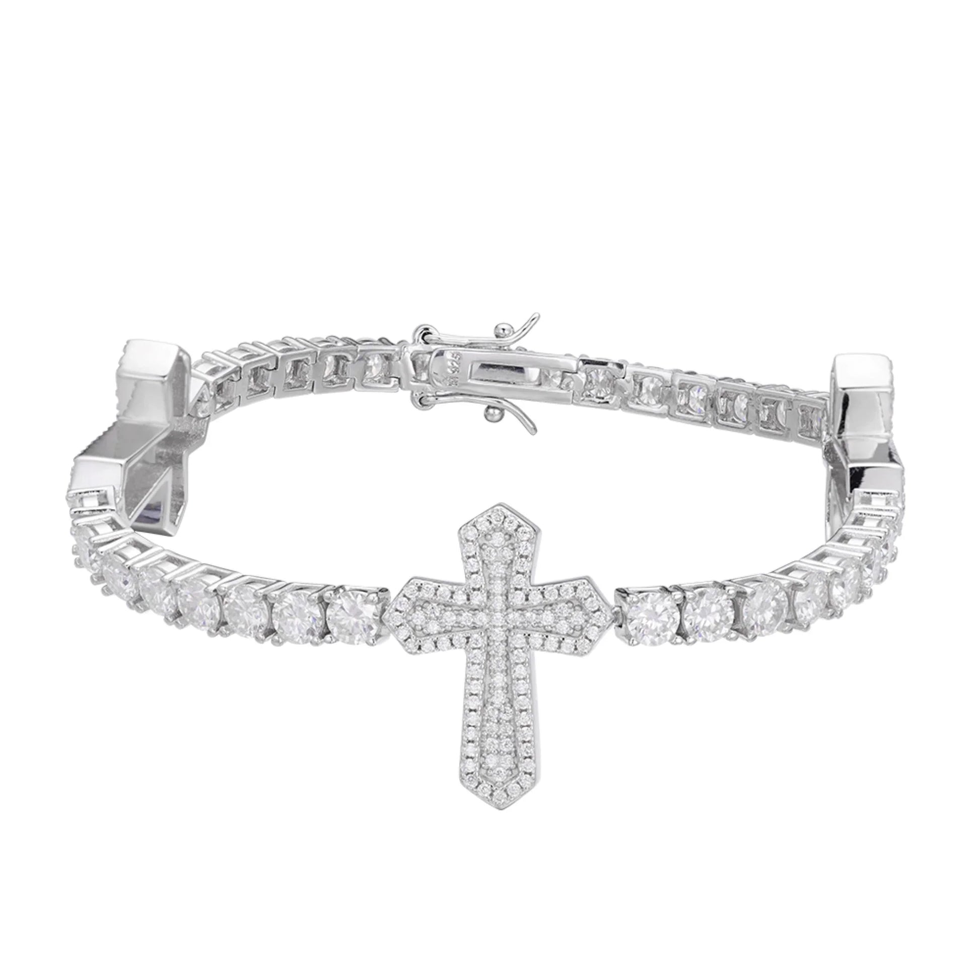 White gold moissanite cross tennis bracelet