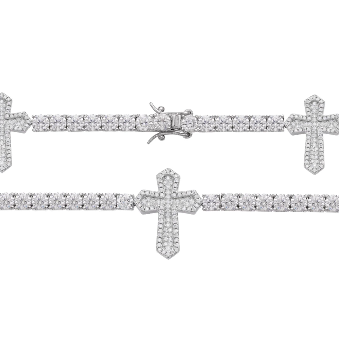 White gold moissanite cross tennis bracelet, alternate view