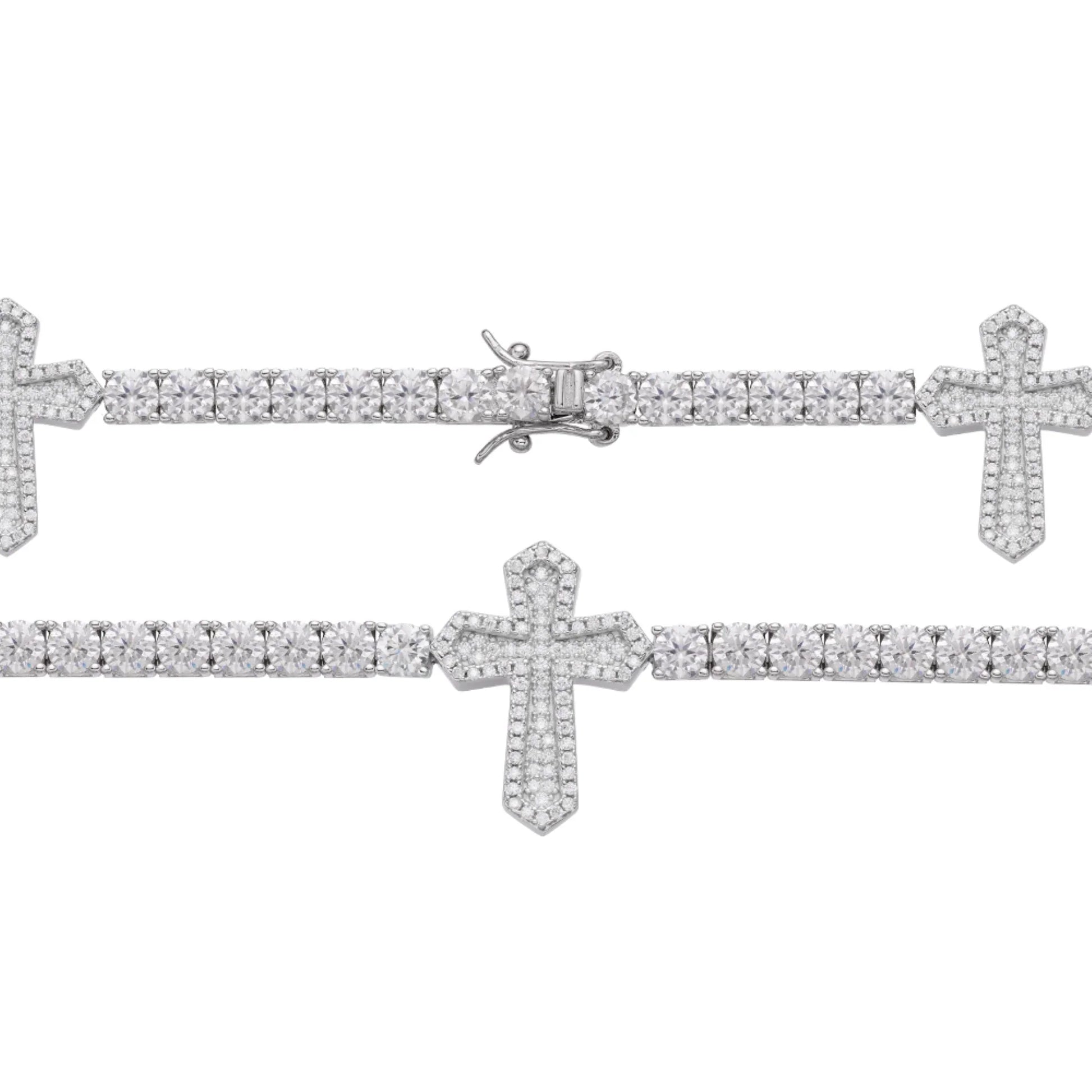 White gold moissanite cross tennis bracelet, alternate view