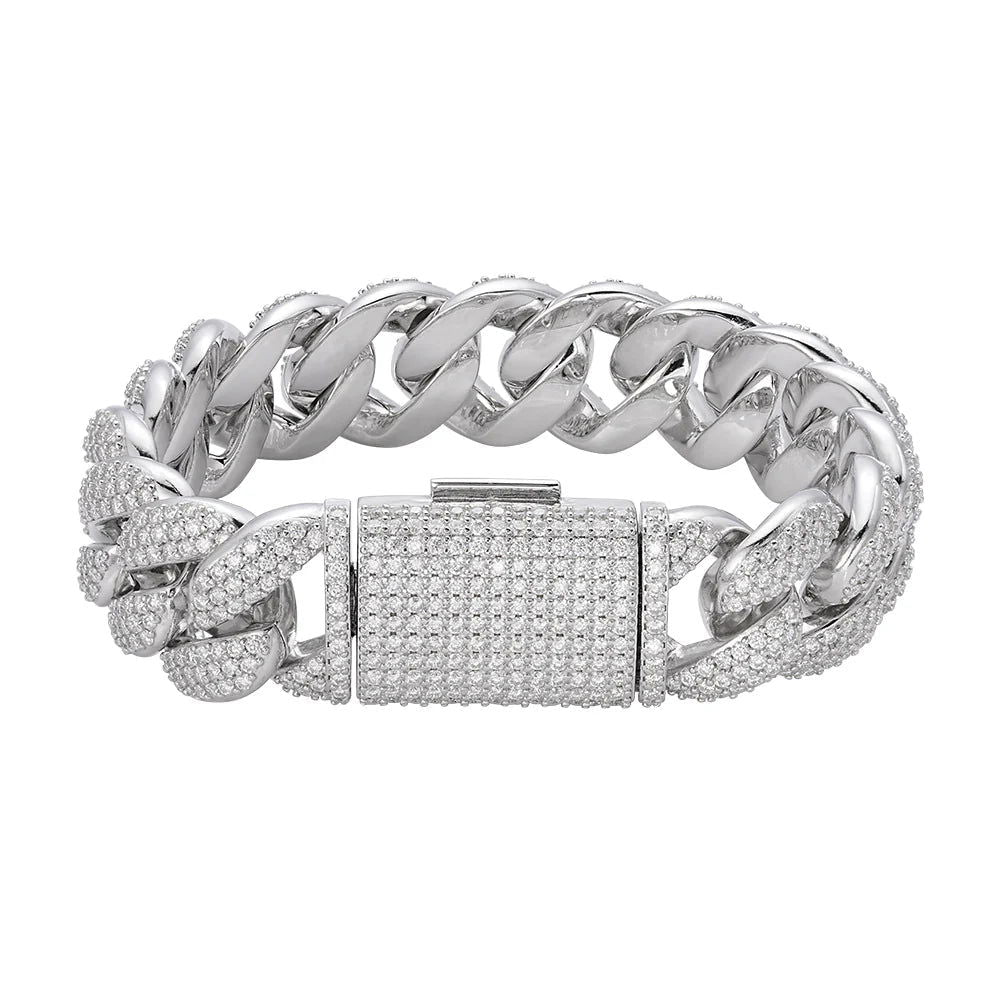 White gold 20mm moissanite Cuban bracelet, alternate view