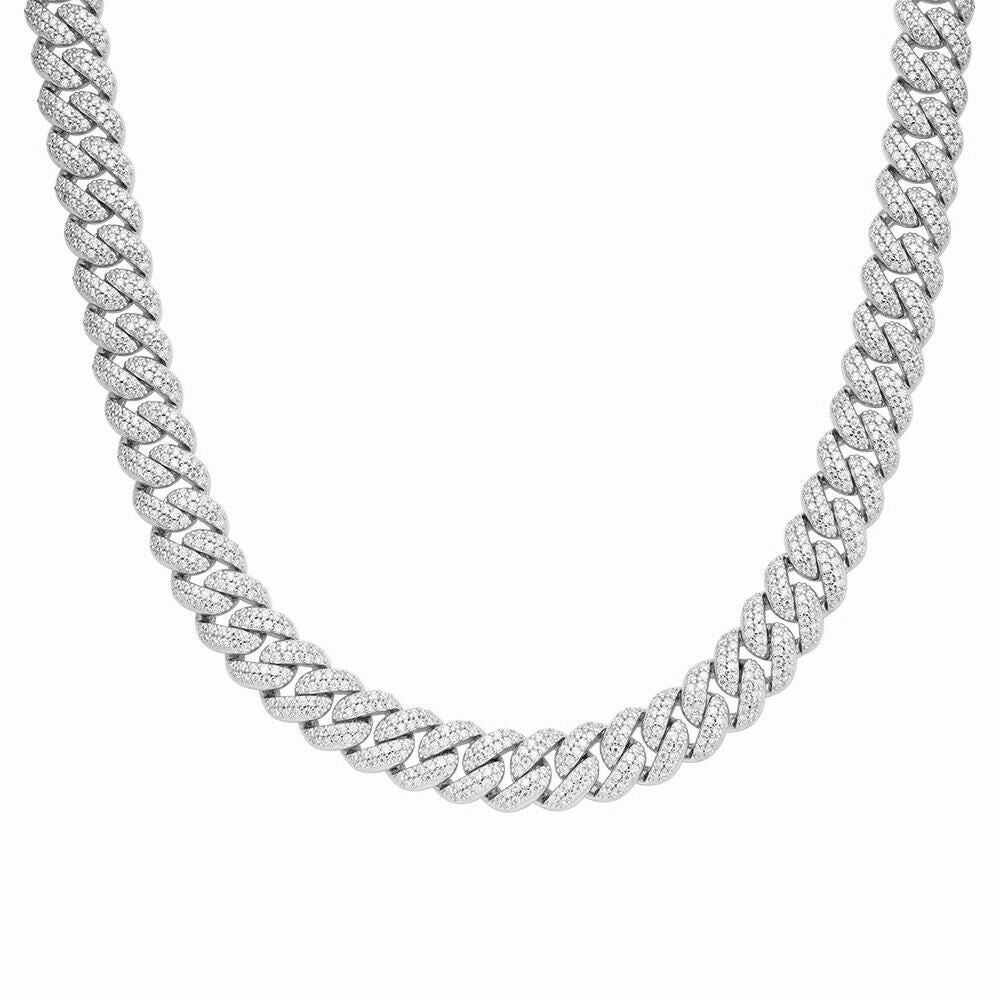 White gold 12mm moissanite Cuban chain, alternate view