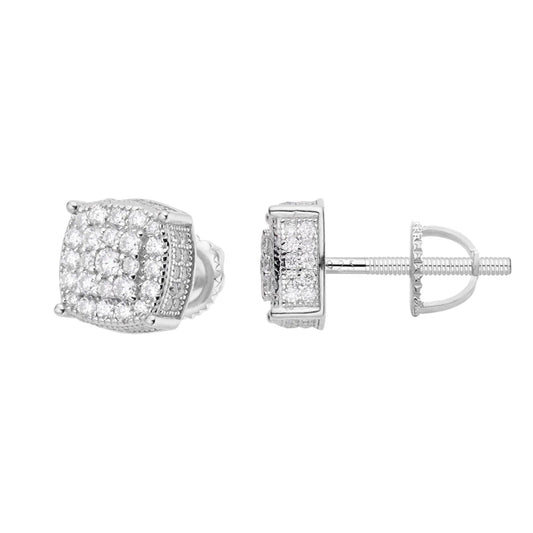 White gold moissanite cushion cluster stud earrings