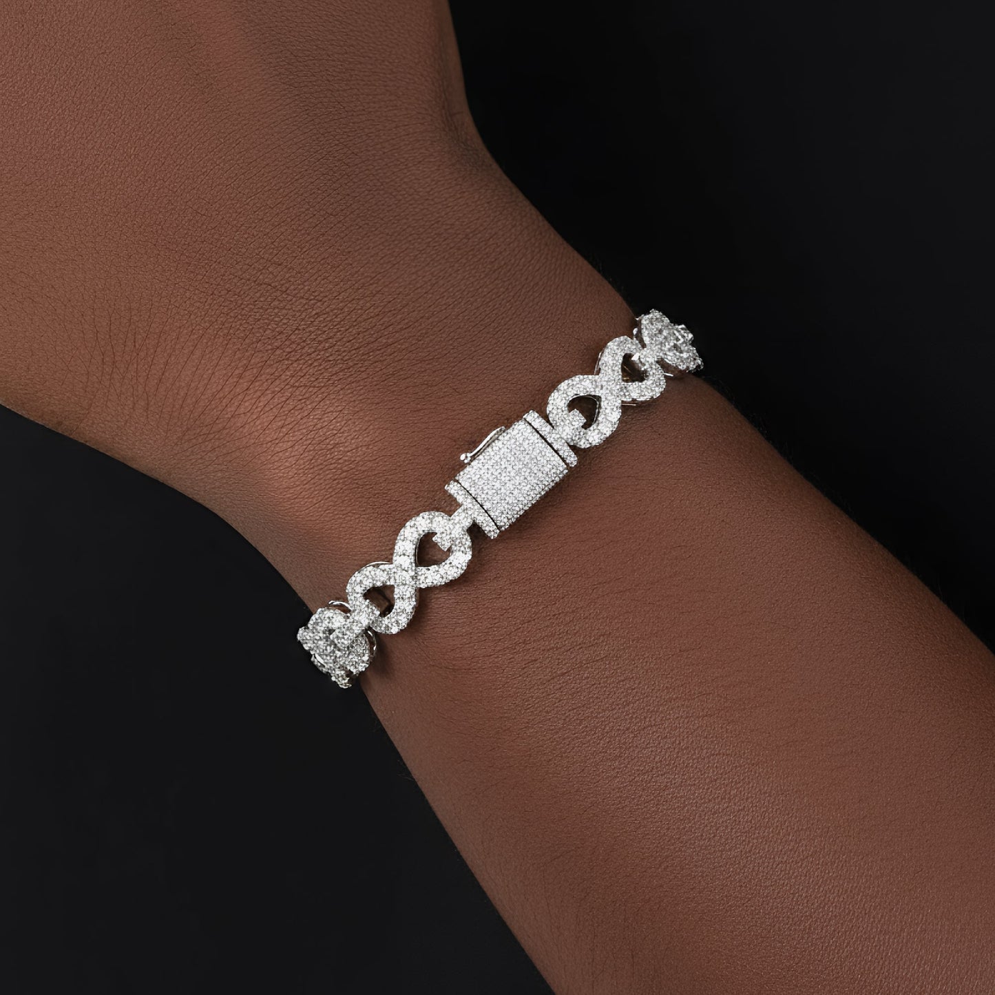 White gold moissanite infinity link bracelet