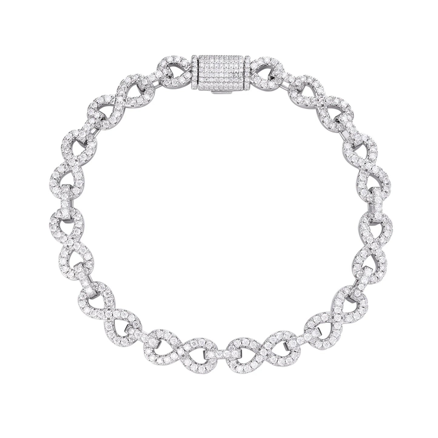 White gold moissanite infinity link bracelet, alternate view