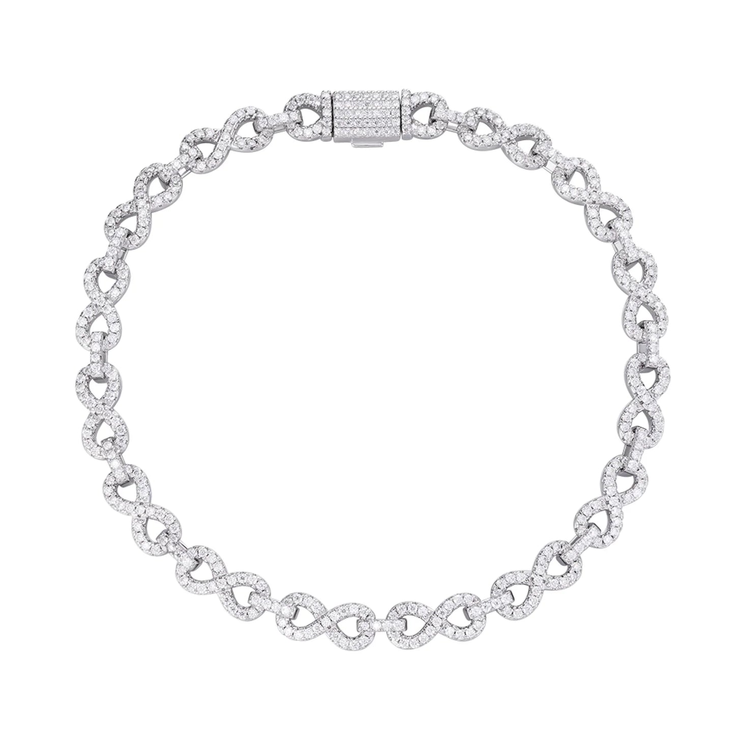 White gold moissanite infinity link bracelet, additional view