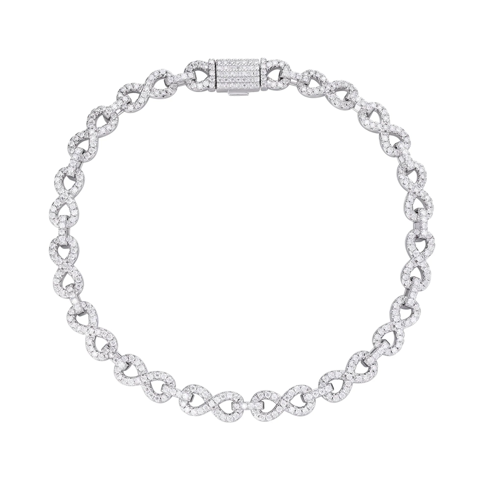 White gold moissanite infinity link bracelet, additional view