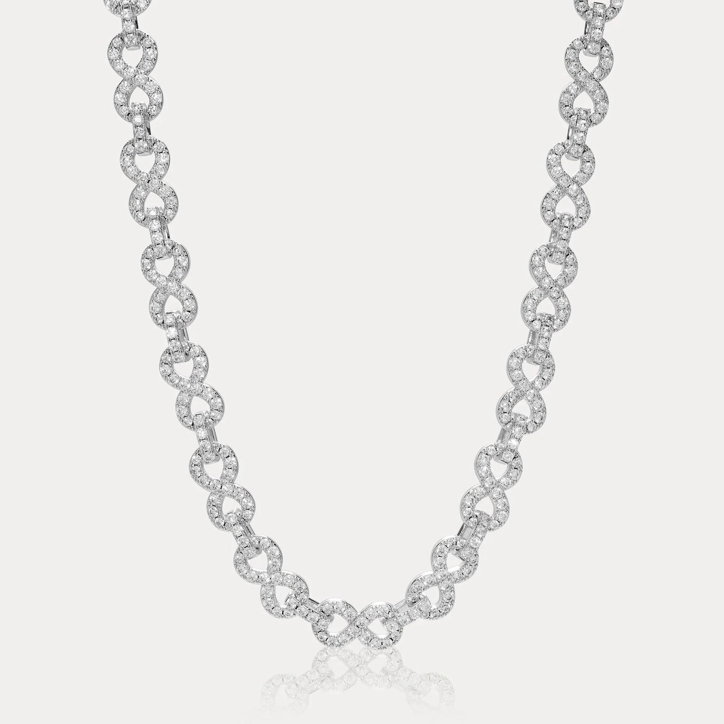 White gold 8mm moissanite infinity link necklace, alternate view