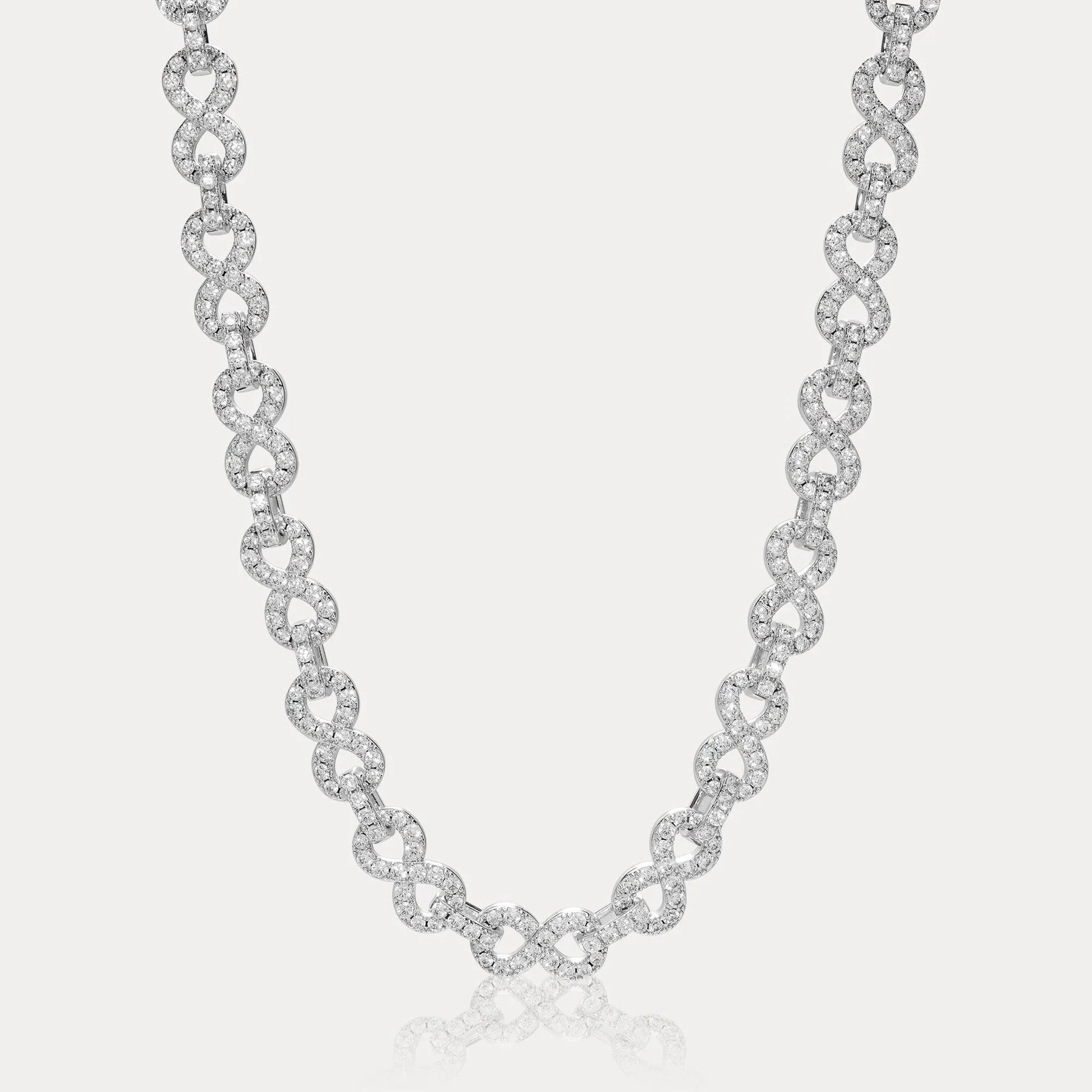 White gold 8mm moissanite infinity link necklace, alternate view