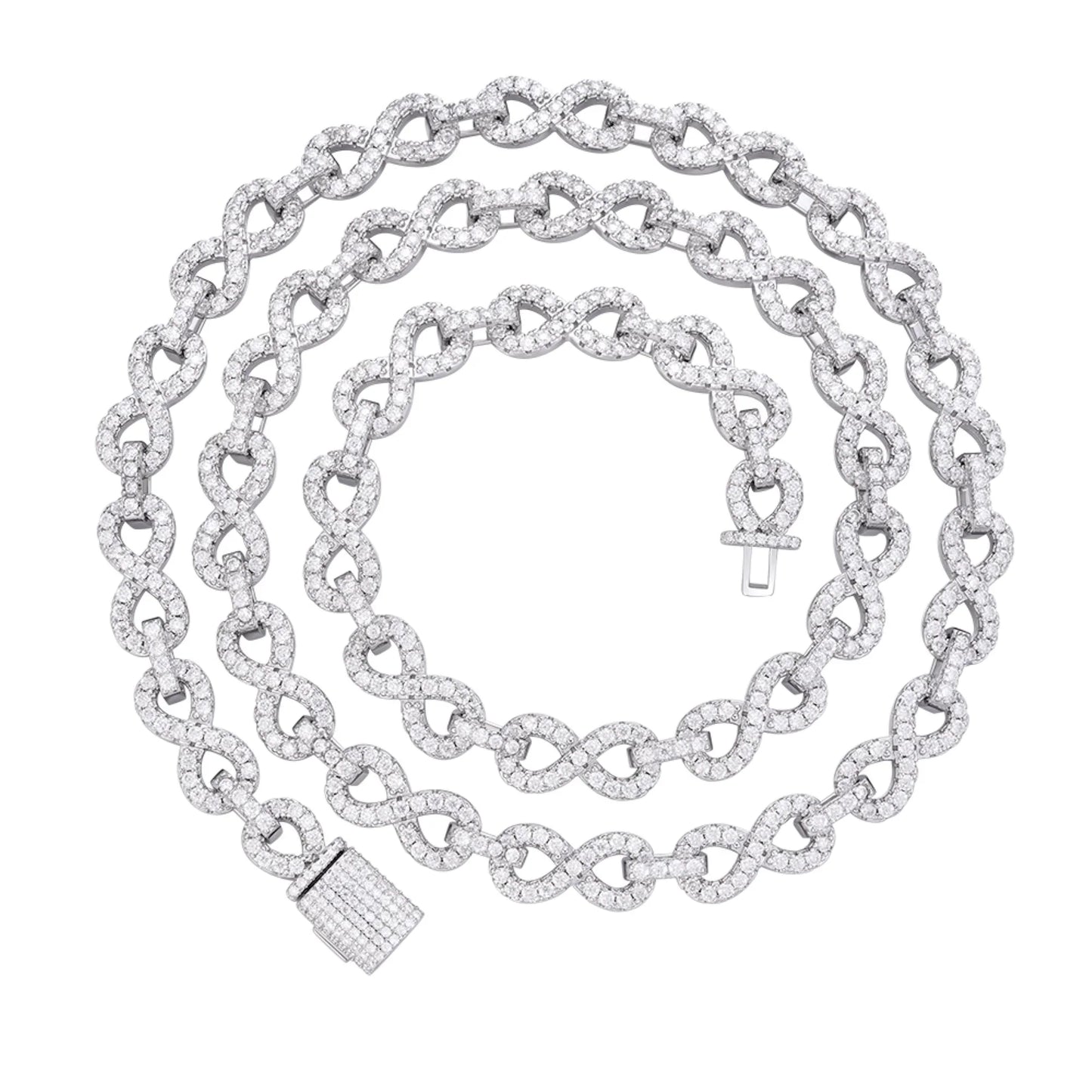 White gold 8mm moissanite infinity link necklace, additional view