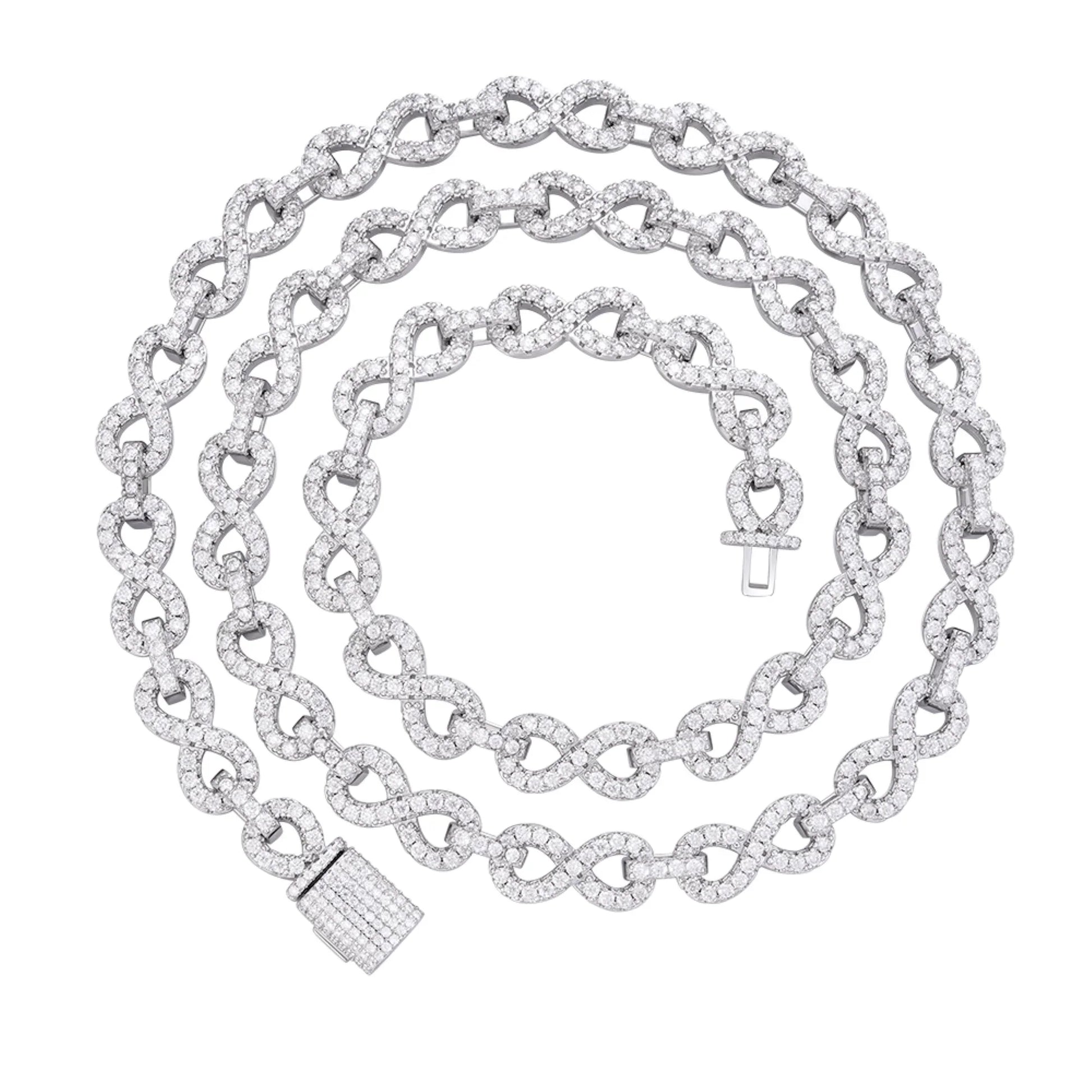 White gold 8mm moissanite infinity link necklace, additional view