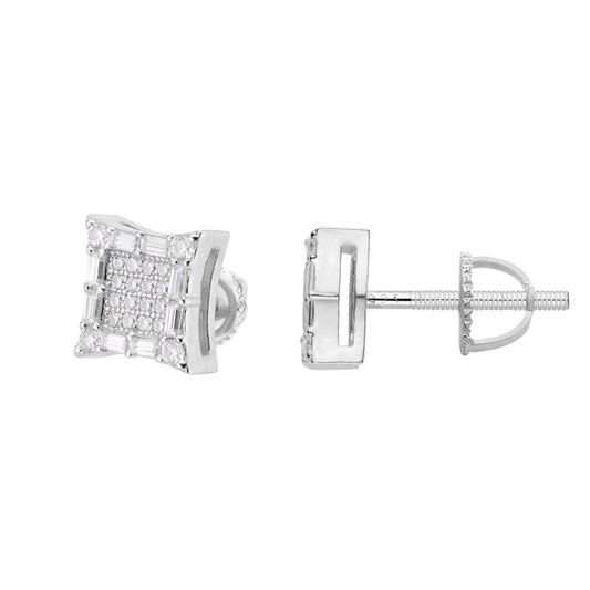 White gold moissanite kite square baguette stud earrings