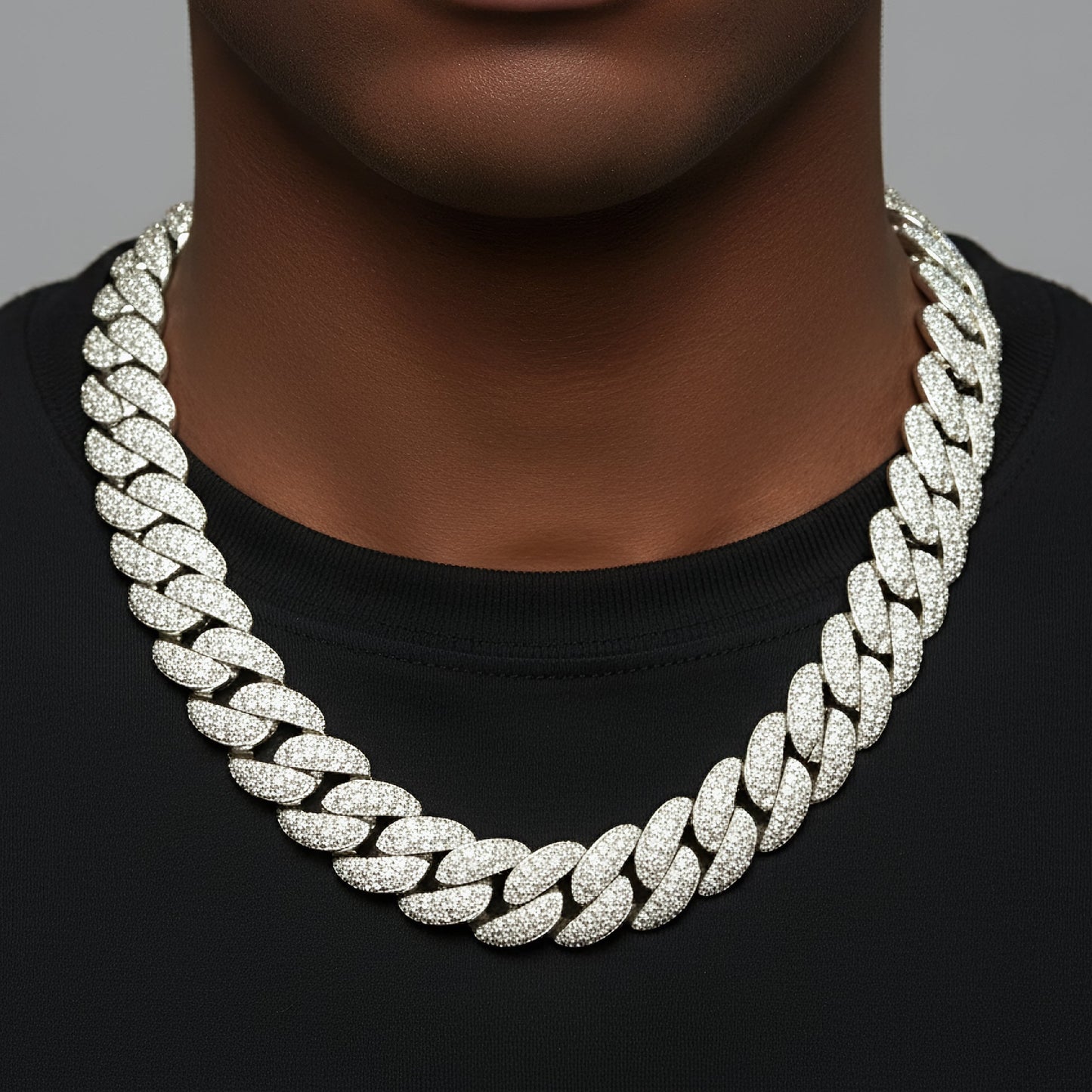 White gold moissanite mosaic Cuban chain