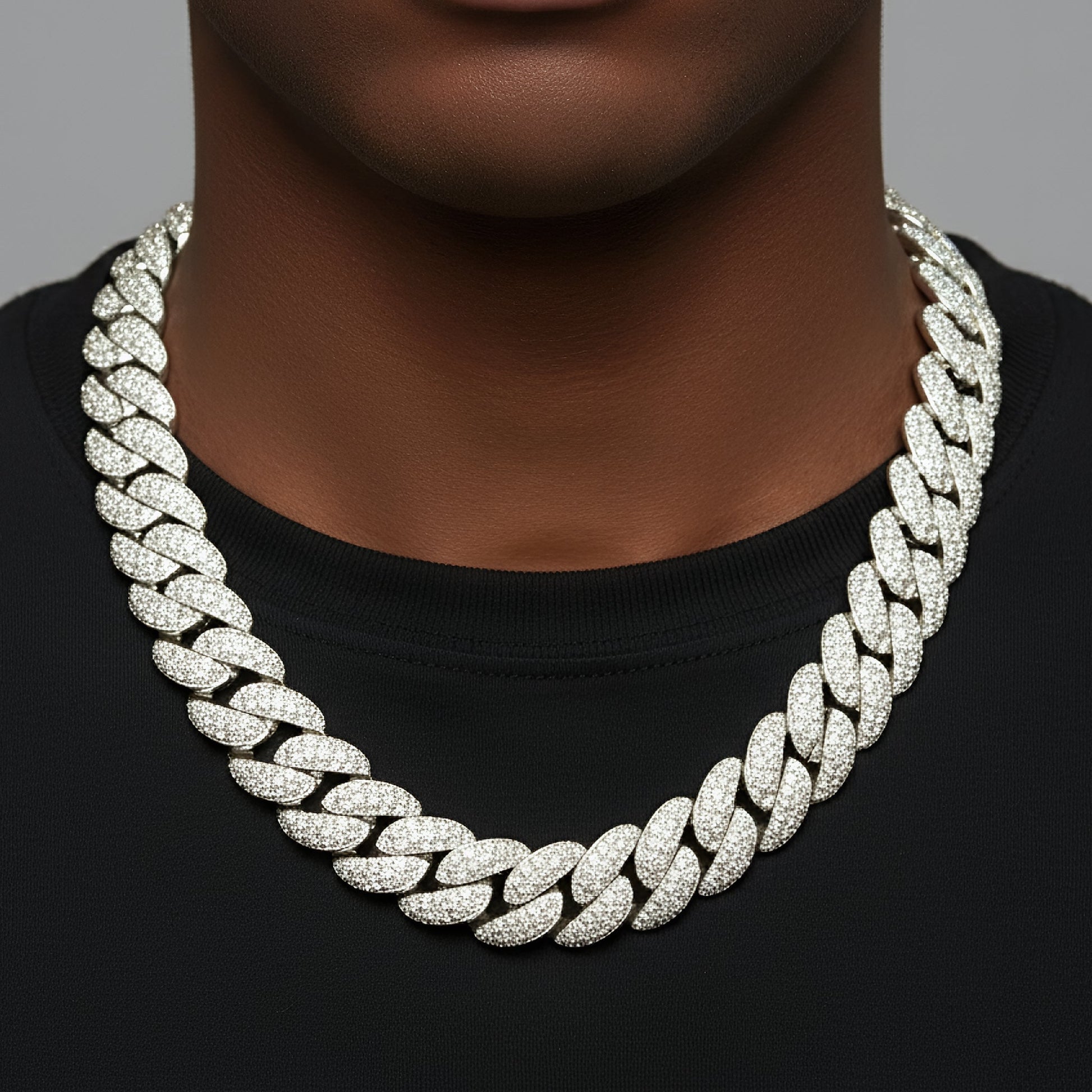 White gold moissanite mosaic Cuban chain