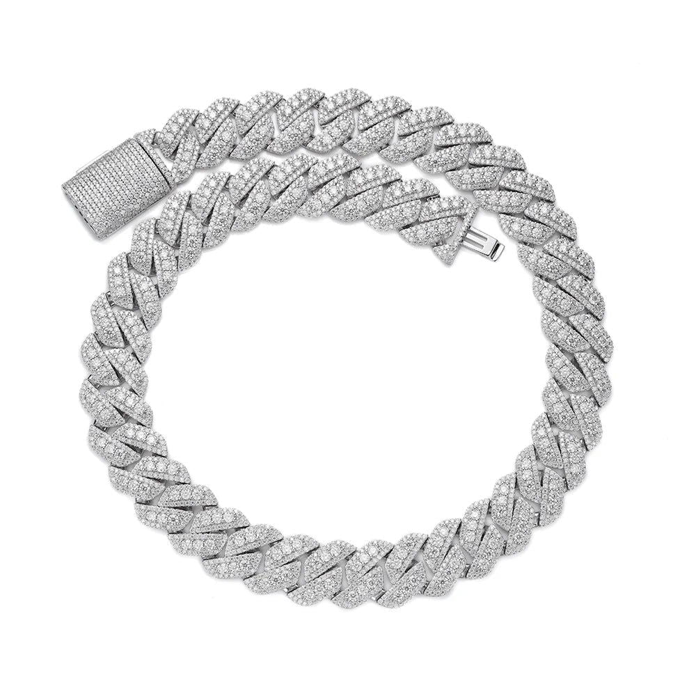 White gold 14mm prong set moissanite Cuban bracelet