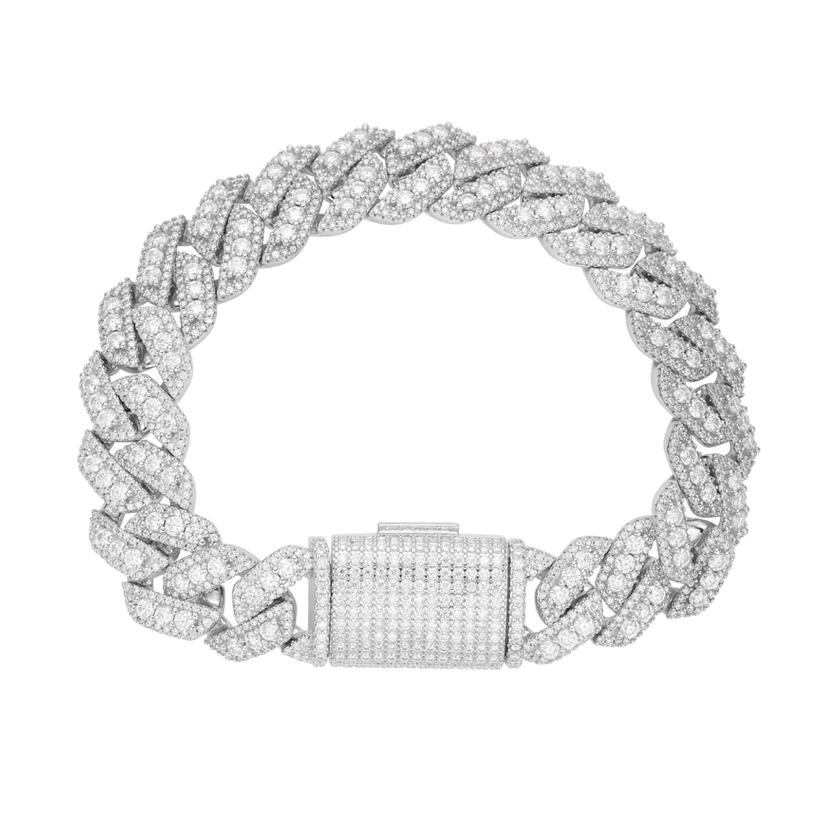 White gold 14mm prong set moissanite Cuban bracelet, alternate view