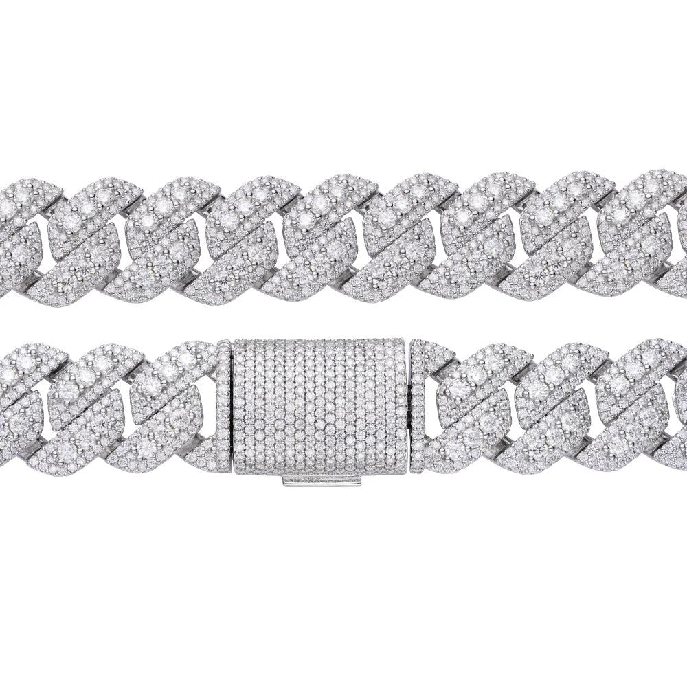 White gold 14mm prong set moissanite Cuban bracelet, additional view