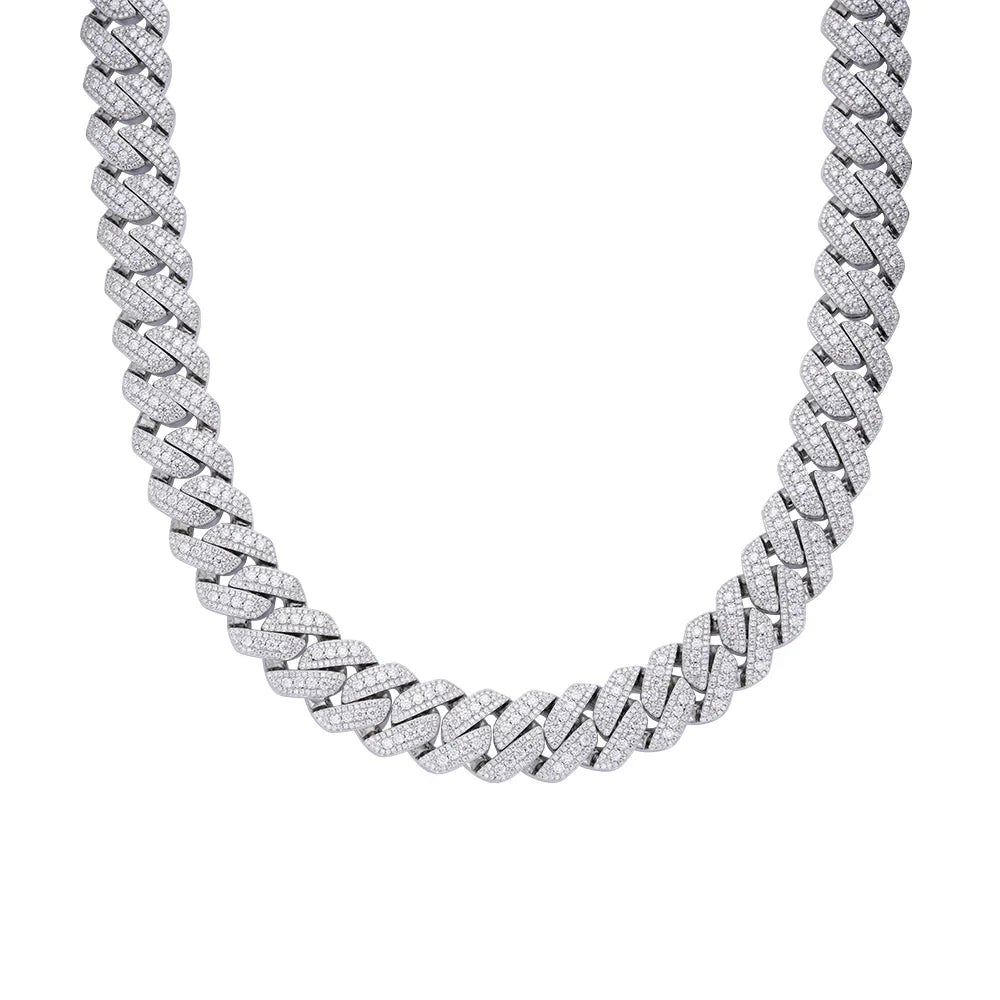White gold 20mm prong set moissanite Cuban chain, alternate view